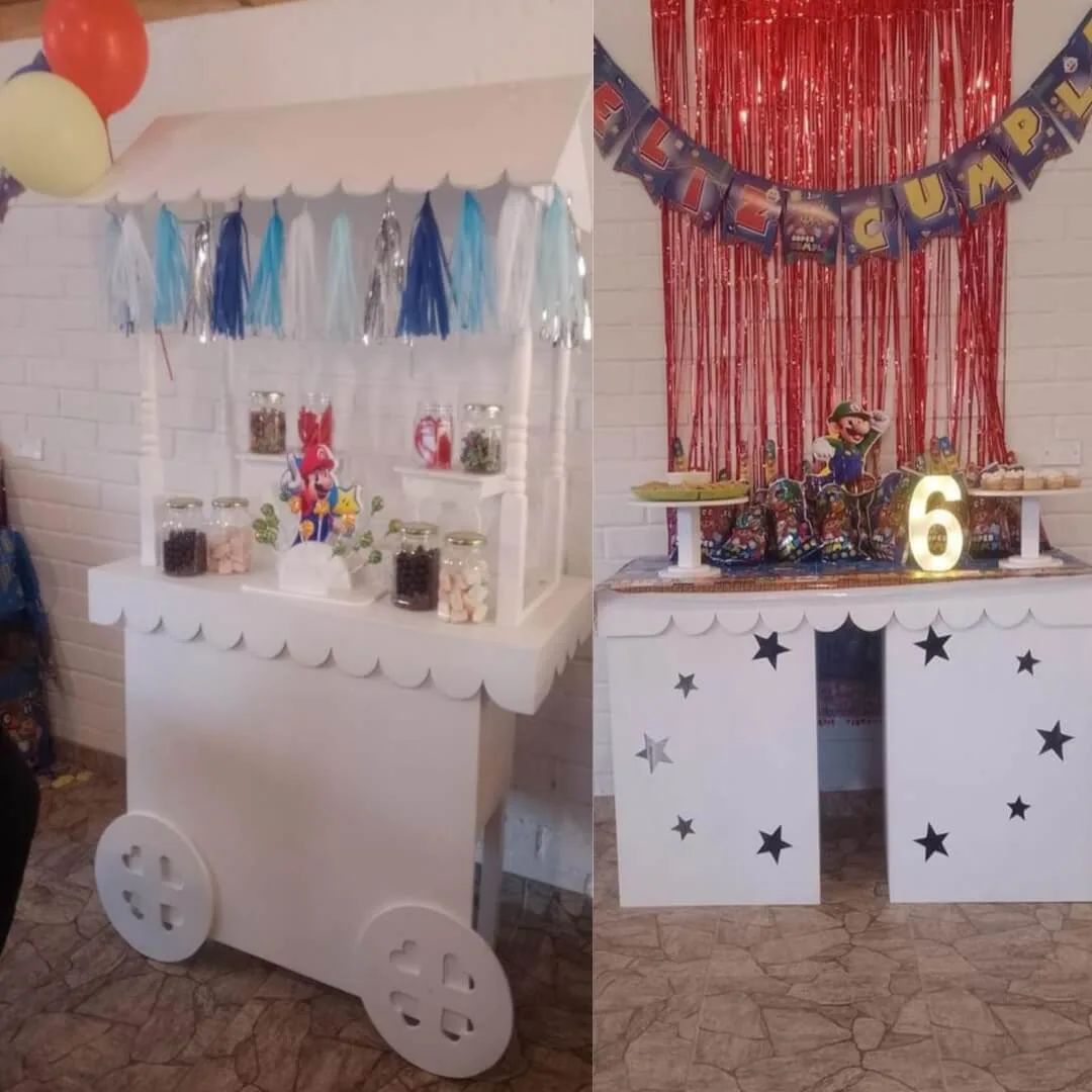 Carrito de dulces decorado para una celebración en Centro de Eventos Colibrí